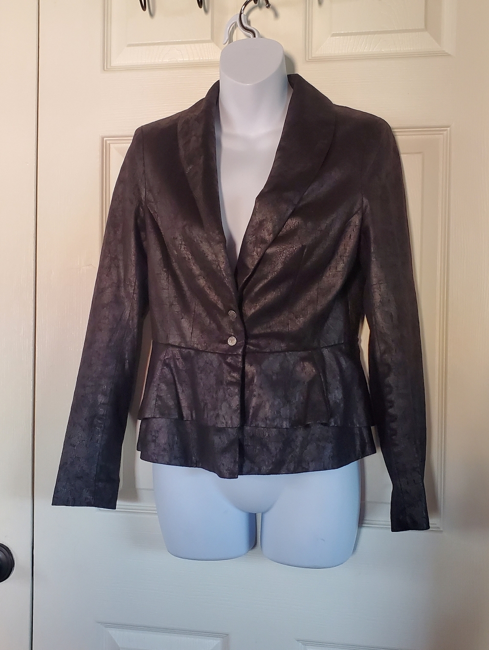 Willow‎ & Clay Faux Leather Peplum Jacket Y2K V-neck Front Black Punk Grunge Sml